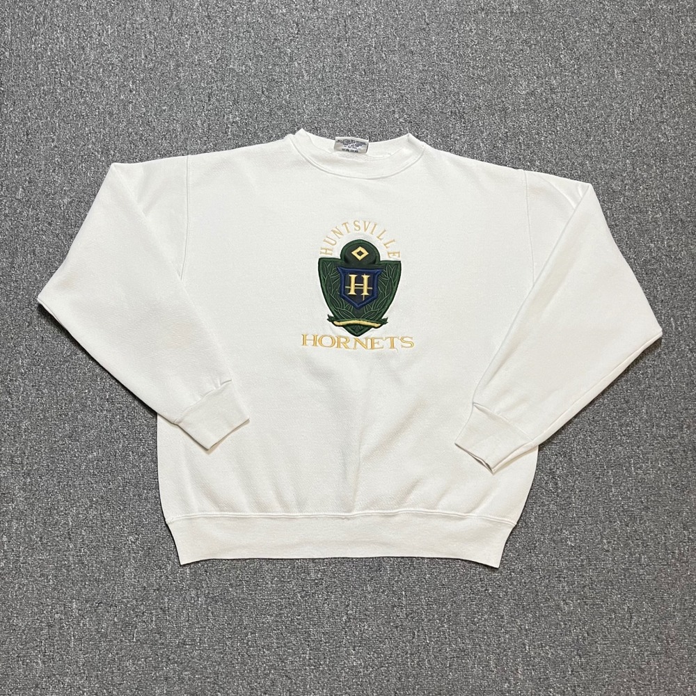 Vintage Velva Sheen Huntsville Hornets Sweatshirt Medium White Embroidered‎ 90s